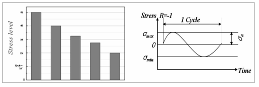 적층 복합재 시편의 피로시험 하중점 그래프