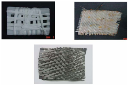 Photos of composite specimen and recycled fibers. (a) composite specimen with teflon supporter (b) recycled glass fiber sheet (c) recycled carbon fiber sheet