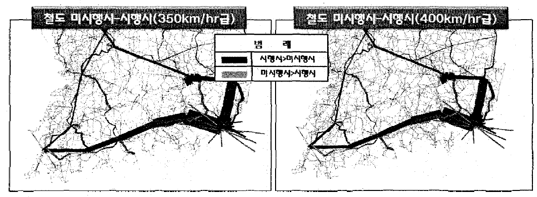 남해축 신선대안의 미시행시-시행시 배정결과 차이 (철도)