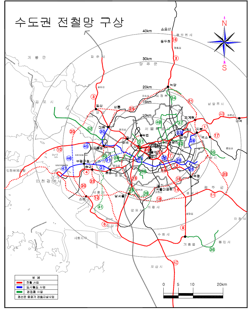 수도권의 전철망 계획도