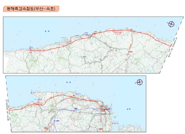 동해축 고속철도 선형계획