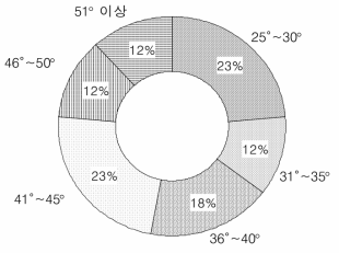 관측 사면의 경사각 분포