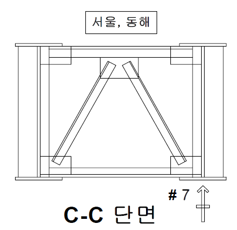 옥계천교 센서부착위치(단면도 : 단면 C-C 동해방향)