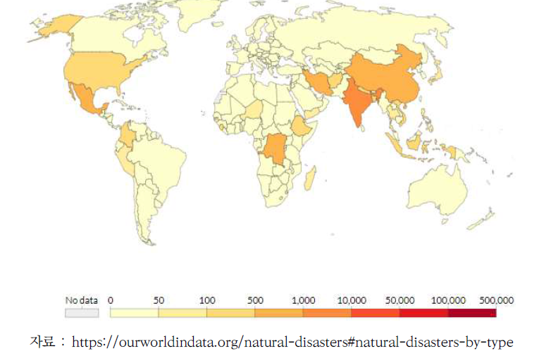 2017년 자연재해로 인한 국가별 사망자 발생현황