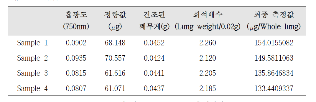 2차 시료 Lung burden 측정결과