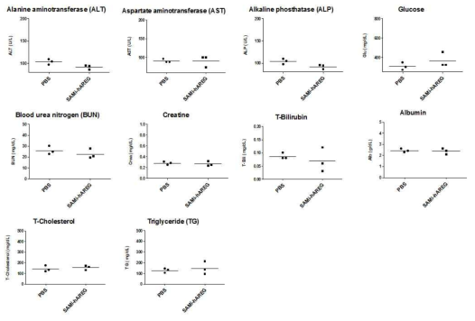 SAMiRNA-AREG의 단회투여 후 Clinical Chemistry 검사 결과