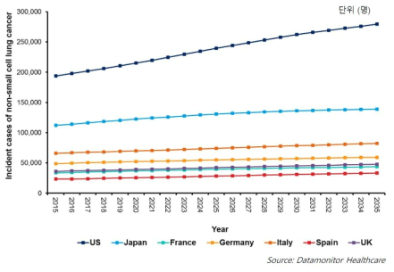 전세계 NSCLC 발생 건수 및 전망