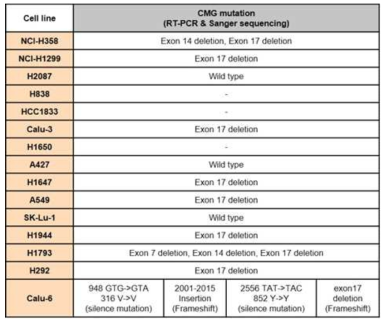 폐암 세포주에서 CMG mutation분석