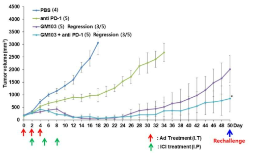 햄스터 췌장암 모델에서 GM103와 anti PD-1 병용투여에 의한 항종양효과