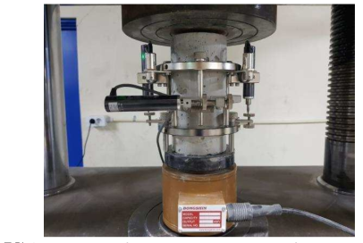 Test setup for uniaxial compressive test of concrete cylinders