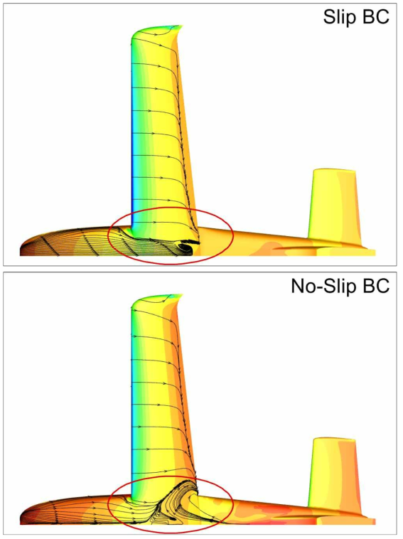 BTW 형상 표면 유선도 및 압력계수 비교(받음각 12°)