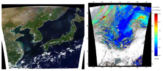 지표반사도를 이용한 RGB 합성 영상과 AOT결과 가시화 사례
