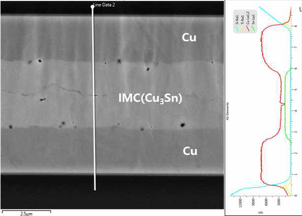 본딩 결과 단면 EDS 성분 분석 결과