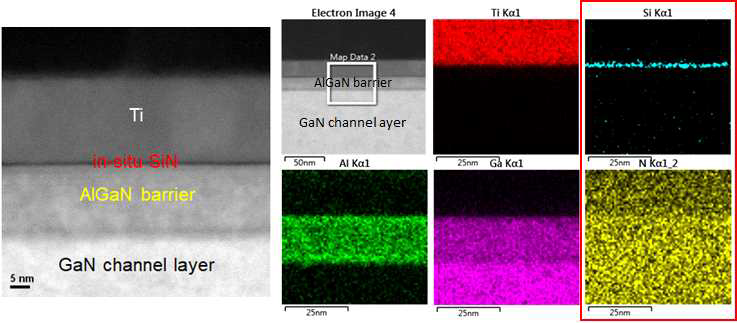 In-situ SiN가 증착된 AlGaN/GaN HEMT 에피 웨이퍼의 EDS mapping 분석결과