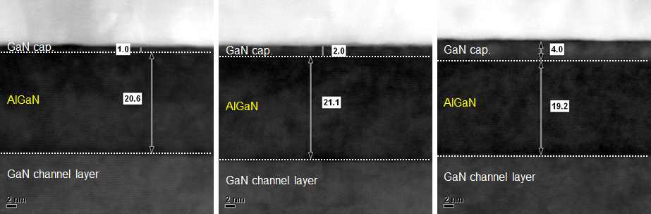 GaN capping layer의 성장시간 변화에 따른 AlGaN/GaN HEMT 에피 웨이퍼의 TEM 분석 결과