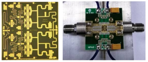 C 대역 2단 전력증폭기 MMIC 사진 및 시험치구 사진