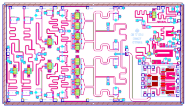 C 대역 One-chip MMIC 레이아웃(크기 : 6.37mmX3.6mm)