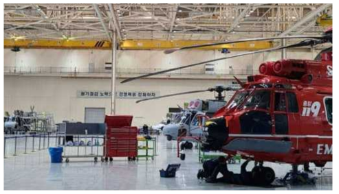 KAEMS 헬기 수리시설 출처 : 머니투데이, KAEMS, 국내 LCC 항공기와 중앙119 구조 헬기 정비한다, 21.02.26
