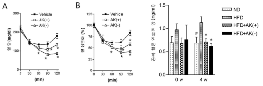 활성형 및 비활성형 AK 균주의 인슐린감수성 저하 개선 효과 비교