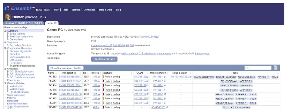 PC의 transciprts 분석