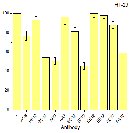 HT-29 세포에서 AG8을 포함한 11종의 길항작용 효과 검증 결과