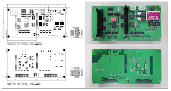 설계한 DAS 보드의 PCB Layout(좌) 및 제작 완료된 중성자 검출용 DAS 보드(우)