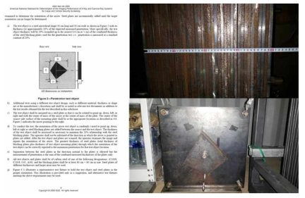 ANSI 42.46 투과력 측정용 기준 시편(좌) 및 제작된 투과력 측정 시편(우)