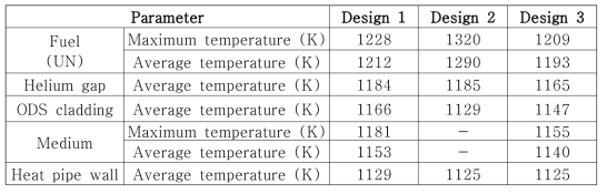 히트파이프 노심냉각계통 Design1~3의 열해석을 통한 온도분포