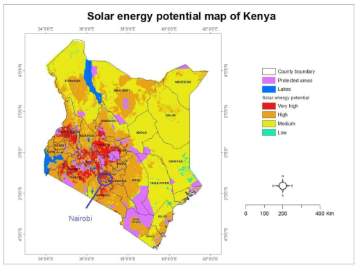케냐의 태양 에너지 가능성 평가 지도