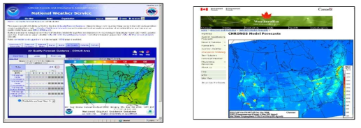 미국 및 캐나다에서 운영 중인 대기질 예보 SITE