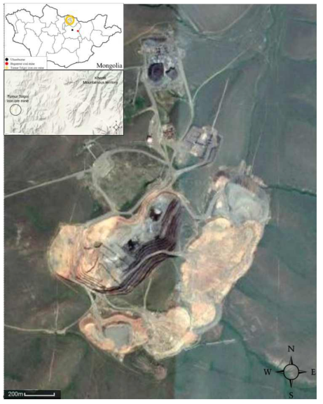 Location at the aerial photo of Tumur Tolgoi iron ore mine in Mongolia