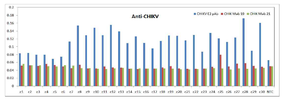 CHIKV-E2에 대한 다클론 항체 및 Fab 항체와의 반응성