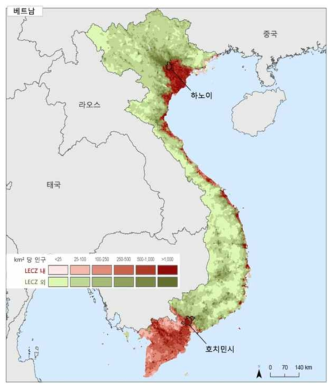 베트남 인구밀도 및 해안침수 위험지역