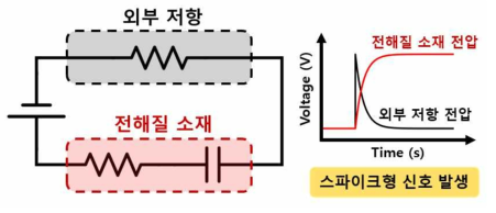 전해질 소재의 충전거동에 의한 스파이크형 신호 발생