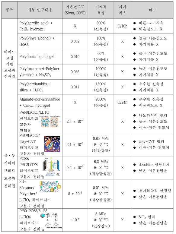 고분자 전해질들의 물리적, 전기적 특장점