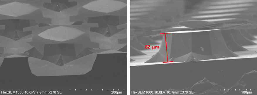 3차원 형태로 식각된 실리콘의 SEM 이미지
