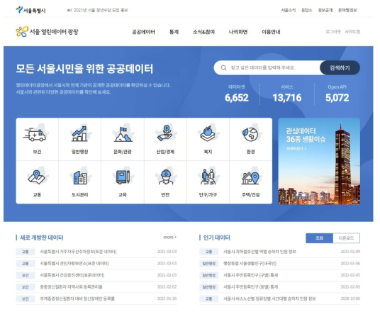 서울시 오픈데이터 플랫폼 열린데이터 광장 출처: https://data.seoul.go.kr/