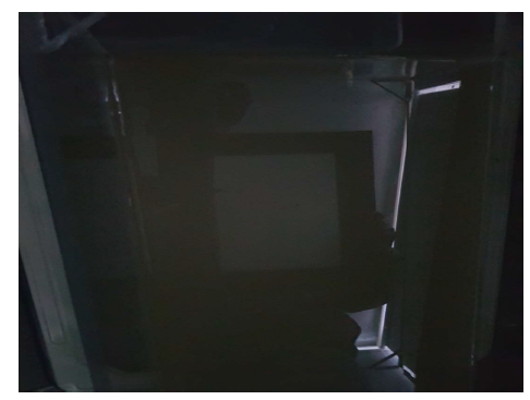 Light diffuser film에 검은 화면을 투사하여 수면에 비춘 모습