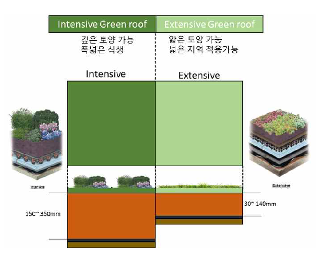 Intensive Green roof와 Extensive Green roof