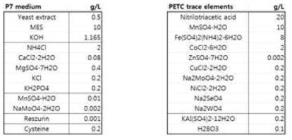 P7 배지와 P7-S 배지 (P7 배지 + trace element) 조성