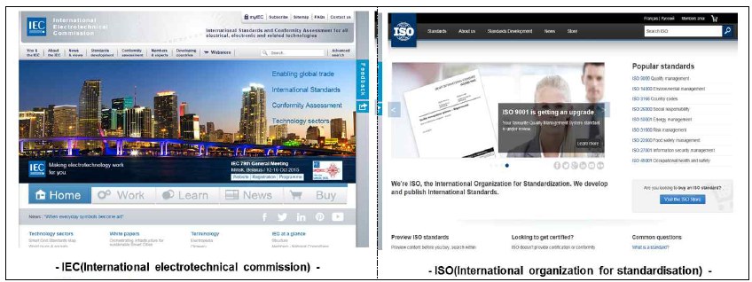 배터리 셀 및 팩의 인증 및 표준화 관련 IEC 및 ISO(왼쪽; IEC, 오른쪽; ISO)