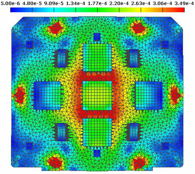 RMS Strain Contour of PCB for Random Vibration along Z-axis