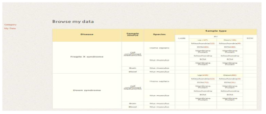 Database 데이터들의 구조화된 Category 화면