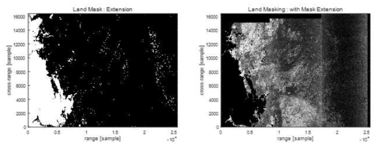 Landmask dataset(좌), Landmask 적용결과(우)