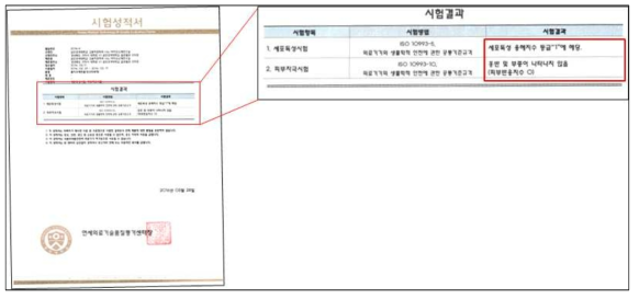 드레싱재 생물학정 안정성 시험 성적서