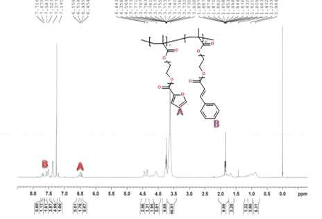 furan기와 cinnamoyl기를 동시에 가지는 polymethacrylate계 고분자의 1H-NMR spectra