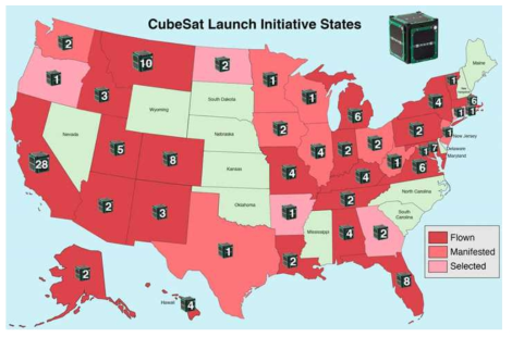 미국 전역의 CubeSat 주별 프로젝트 진행 현황