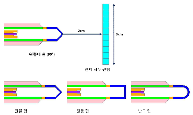 다양한 타겟 모양과 인체 피부 팬텀과의 배치 모형