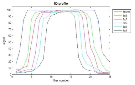 섬광섬유기반 치료용 광자선 빔 측정시스템으로 측정한 field size별 1차원 dose profile