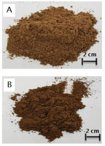 Images of (A) the extracted lignin and (B) the lignin irradiated at 500kGy